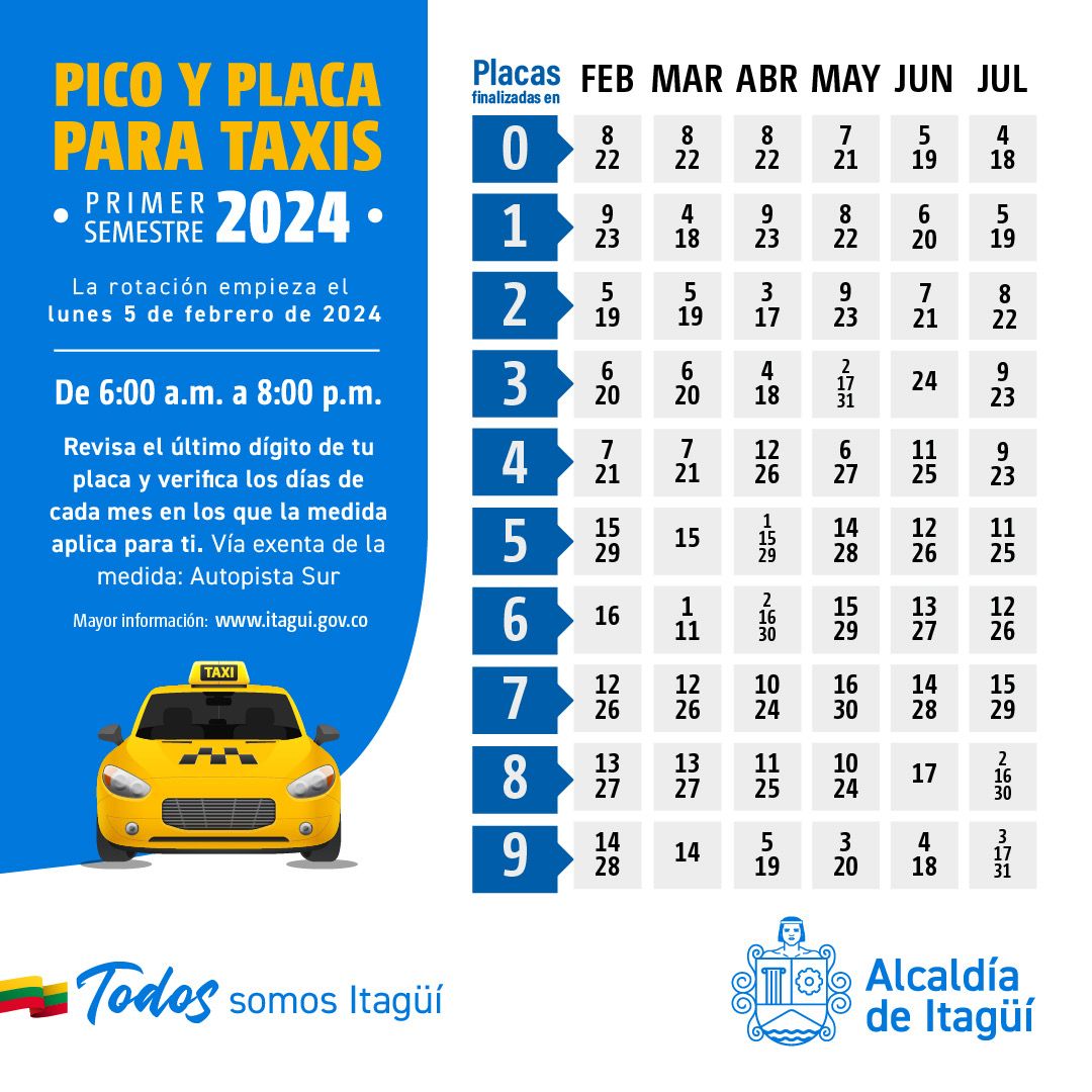 PICO Y PLACA TAXIS 2024
