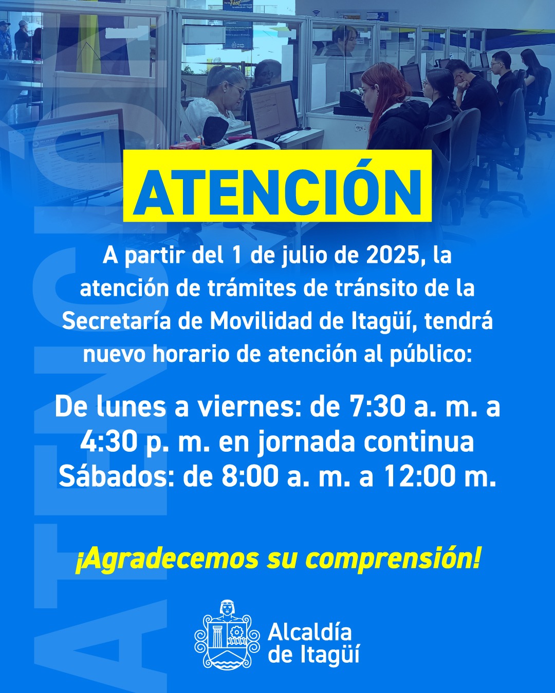 Cambio en horario de atención