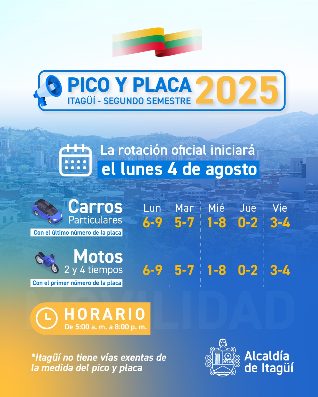 Pico y placa semestre 2, 2025