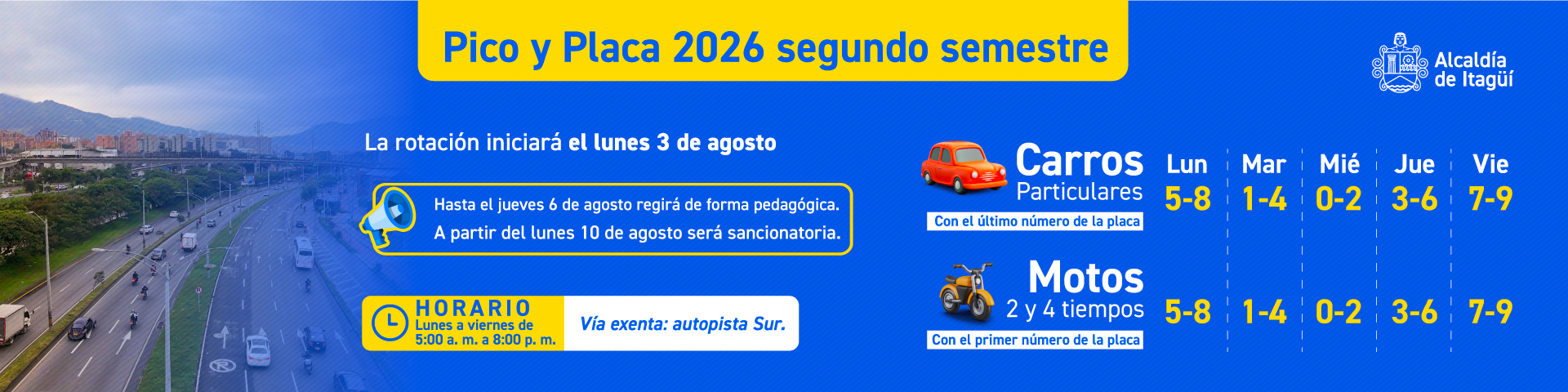 Pico y Placa 2026 Segundo Semestre